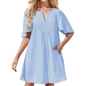 Kedera Womens Flutter Short Sleeve Mini Dress Casual V Neck Loose Flowy Summer Shift Dresses