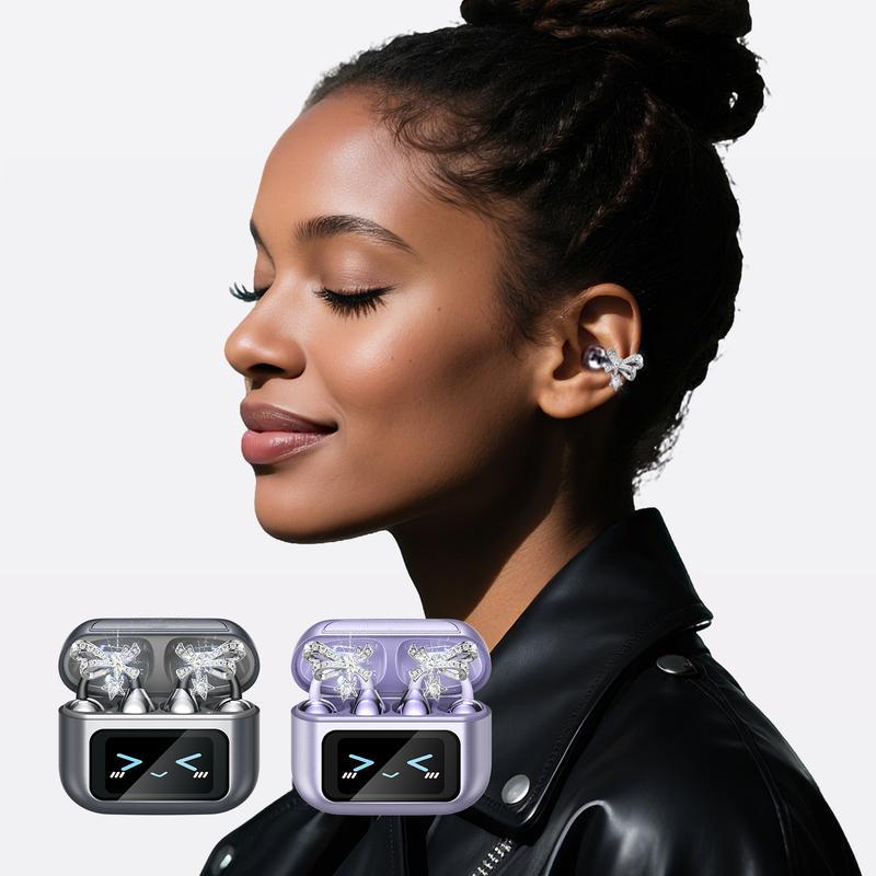 [Valentine's Day] Tukio 2026 M100 Fashion Clip-On Earphones, featuring interchangeable earring accessories, an audio-visual touchscreen, and wireless audio transmission technology. Equipped with Bluetooth 6.0 for faster and more stable connections