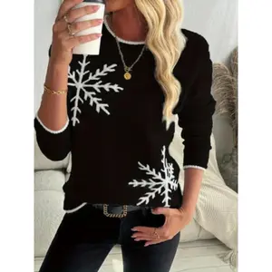 Women's Fashion Sweater with Snowflake Pattern, Elegant Christmas Knit Top for Daily Casual Wear, Perfect for Fall & Winter Seasons