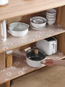 Decorative Daisy Shelf Liner Roll - Non-Slip & Non-Adhesive Drawer Liners, Waterproof Washable Surface Protection for Cabinets, Pantry, Refrigerator, Easy To Install