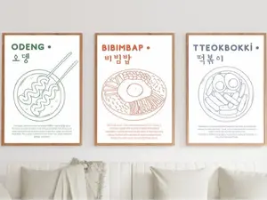 Set of 3 Korean Food Art Printable Seoul South Korea Kpop Kawaii Retro Poster Digital Korean Aesthetic Minimalist Abstract