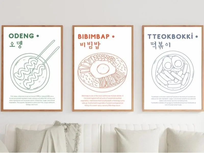 Set of 3 Korean Food Art Printable Seoul South Korea Kpop Kawaii Retro Poster Digital Korean Aesthetic Minimalist Abstract