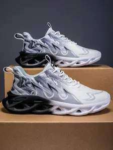 Trendy Blade Thick Sole Dad Shoes, /// Blue, Breathable Flyknit Mesh, Gradient Blade Sole, Graffiti Print Design