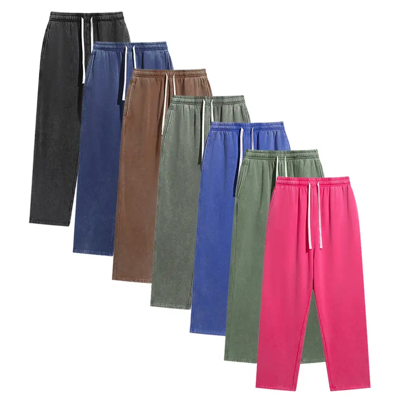 Men’s acid-wash/water-wash solid-color athletic casual sweatpants, suitable for all seasons, unisex, loose fit,