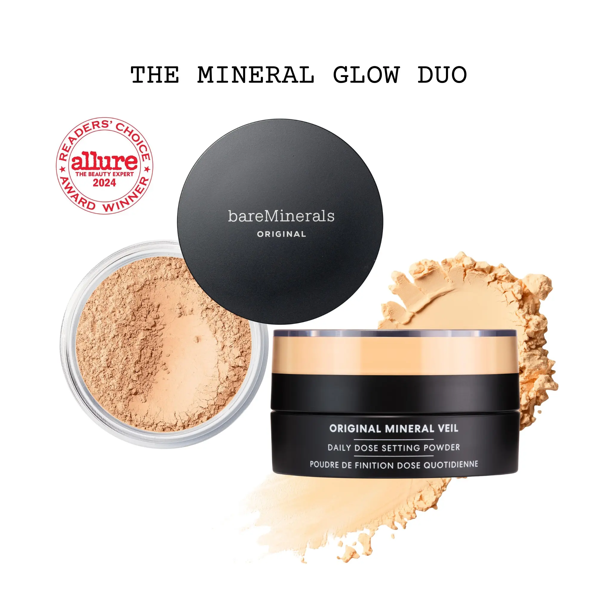 bareMinerals Mineral Glow Duo Bundle - Original Loose Powder Foundation + Daily Dose Setting Powder