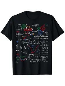 Men's Math Teacher Cheat Sheet T-Shirt - Black with White Math Symbols, Formulas & Equations (Pythagorean Theorem, Quadratic Equation, Derivative) - Calculator-Ready Guide for, College, Exams - Geeky Gift for & Educators