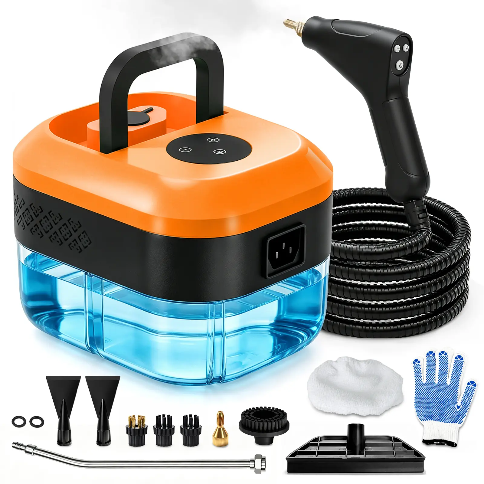 JARGUUO 1500W 11-in-1 Steam cleaner for house Portable Steamer for Cleaning with 11pcs Accessories, 6-Level Adjustable and 15s Heat-Up, Fast US S hipping，Handheld Steam Cleaner for Home, Tile, Dirt, Grout, Grease, Car Detailing（orange）