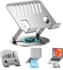 Adjustable Laptop Stand with 360° Rotating Base – Ergonomic Desk Computer Stand, Foldable & Portable Laptop Riser Holder for Home, Office, Study, Gaming, MacBook & Laptops 10-16 Inches, Silver