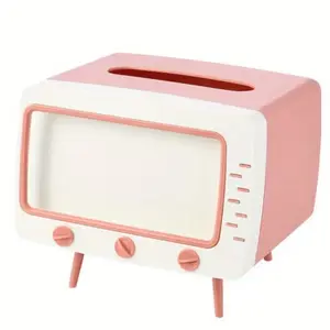 Pink Retro TV Phone Holder Tissue Treasure Box Vintage Decor Durable Plastic Smartphone Stand Cellphone Accessories Mount