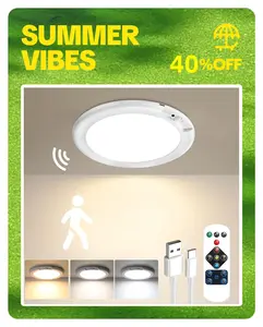 Rechargeable Motion Sensor Ceiling Light with Remote,Ultra-Bright, Ultra-ThinI 400LM Magnetic Suction Wireless Lights, Magnetic Wireless, Battery Operated for Closet,Stairs, Hallway, Shower, Shed, Porch and Patio – Easy Installation.
