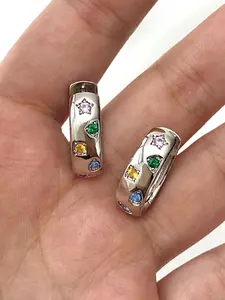 Zirconia Star Shaped Ear Studs - 1 Pair with Minimalist Design, Silver Plated Copper, Suitable for Girls' Daily Wear & Gift