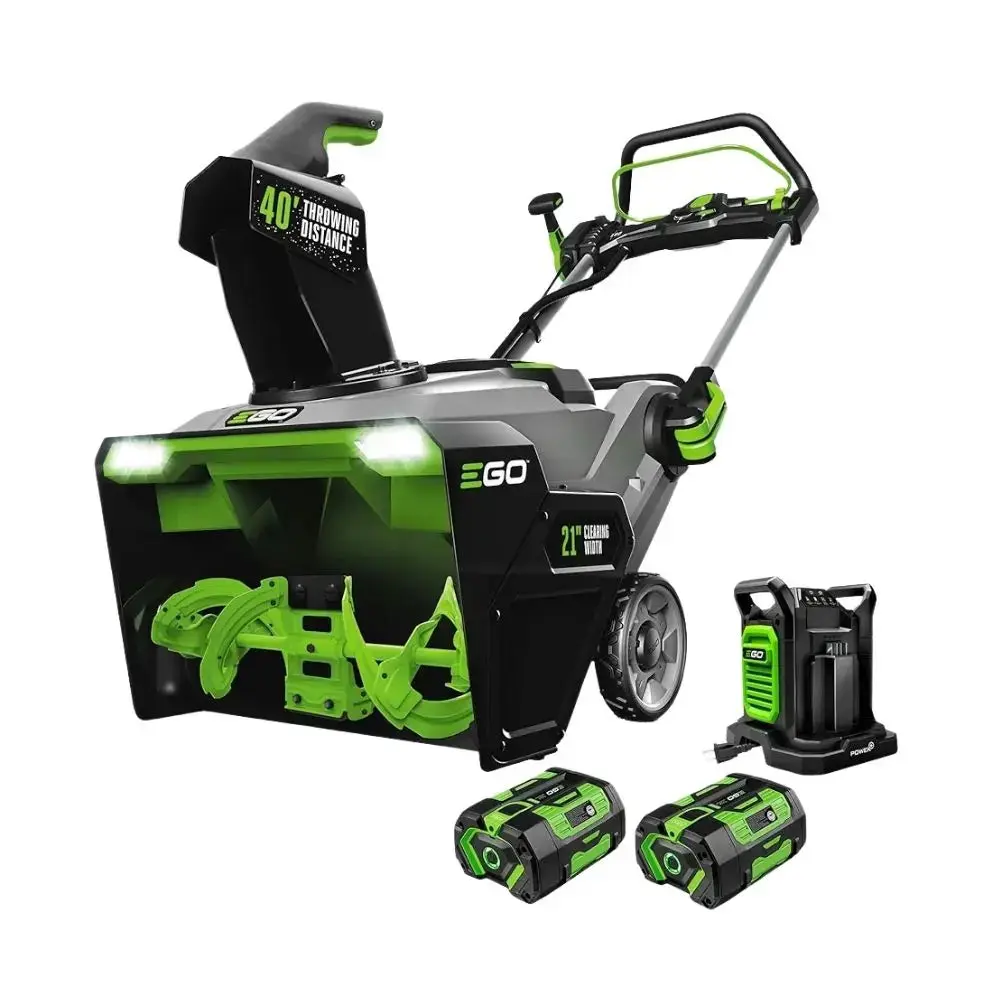 EGO POWER+ 21" 0 Emissions Cordless Electric Snow Blower - 56V Peak Power 5.0Ah Battery, Dual Port Battery Charger, Brushless Motor, Steel Auger, Composite Parts, Low Maintenance, Ice Cutting, Extended Runtime for Driveways, SNT2112, Folded Handle