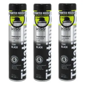 Kiss Tintation Color Spray TCS01 Black - 3 Pack Temporary Hair Color Spray for Vibrant Looks - Korea Made Hair Dye Cream