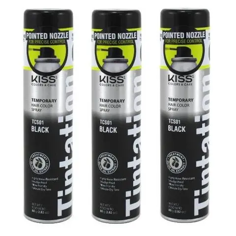 KISS Tintation Unisex Hair Color Kit (3-Can Set, TCS01) - Korean-Made 84ml Quick-Drying Jet Black Washable Dye with Citric Acid, Amodimethicone for Colored Hair Experiments, Spice Looks