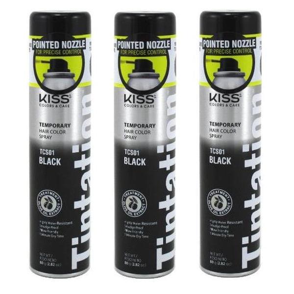 Kiss Tintation Color Spray TCS01 Black - 3 Pack Temporary Hair Color Spray for Vibrant Looks - Korea Made Hair Dye Cream