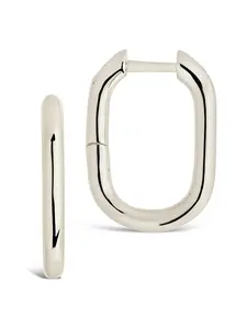Sterling Silver Rectangle Huggie Hoop Earrings