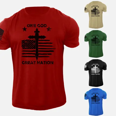 Distressed USA One Nation Under God Flag T-Shirt Patriotic American Tee
