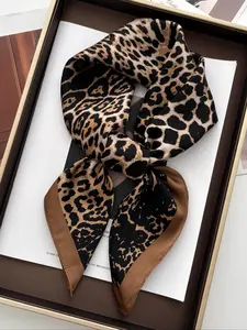 Leopard Print Square Scarf for Women, Luxury Imitation Silk Bandana, Casual & Versatile Neck Accessory, Stylish Fashion Item, Reusable Bandana Scarf