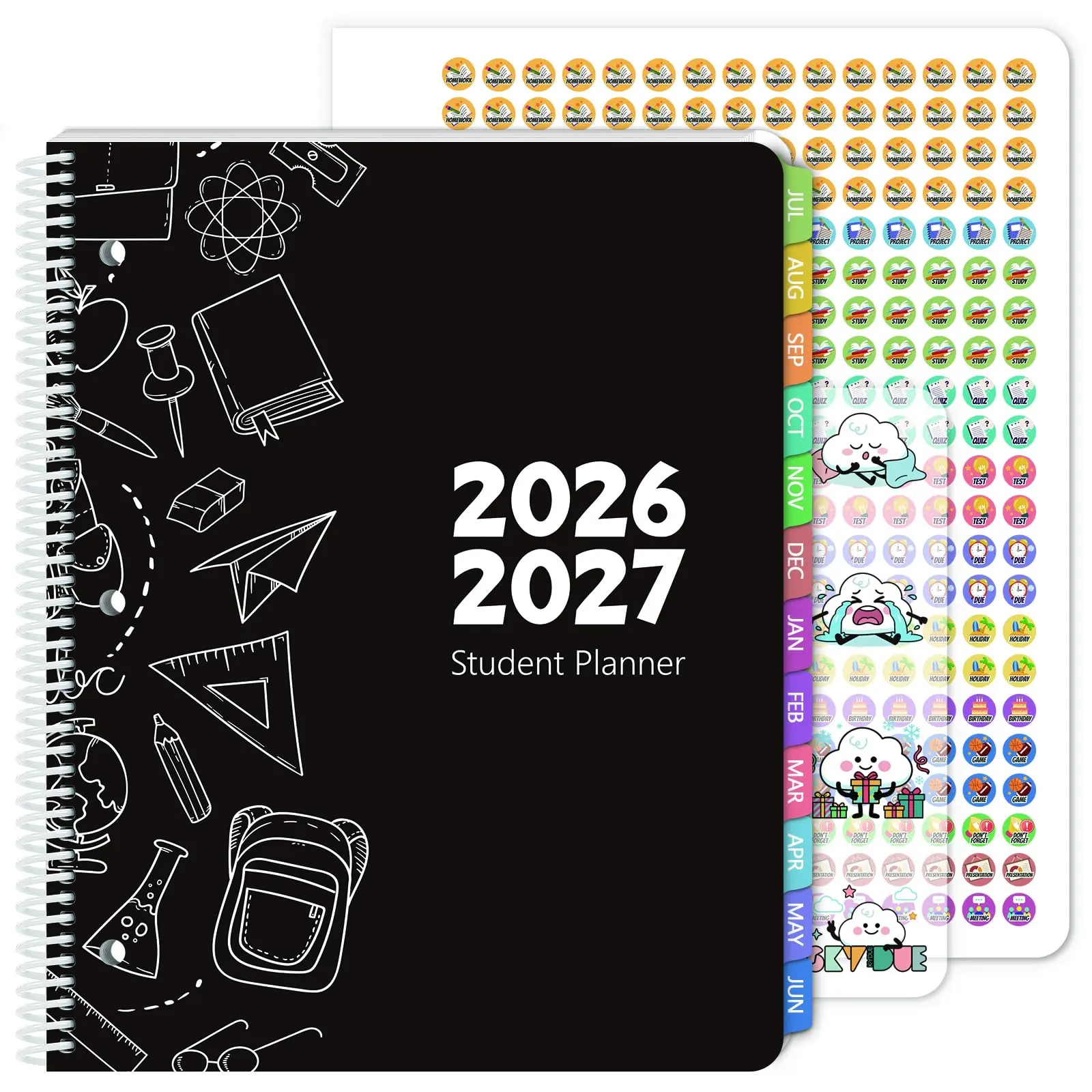 SKYDUE 2026-2027 Student Planner, Monthly & Weekly Academic Agenda with 3-Hole Punch, Tabs, Pocket & Stickers