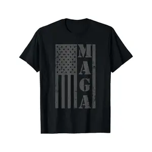 MAGA Flag Patriotic Gray Distressed American Flag T-Shirt, 100% Cotton, Gift for Men Women Dad Mom Friends, S-5XL, Black tees good men's graphic tees Men's Cotton Casual T-Shirts