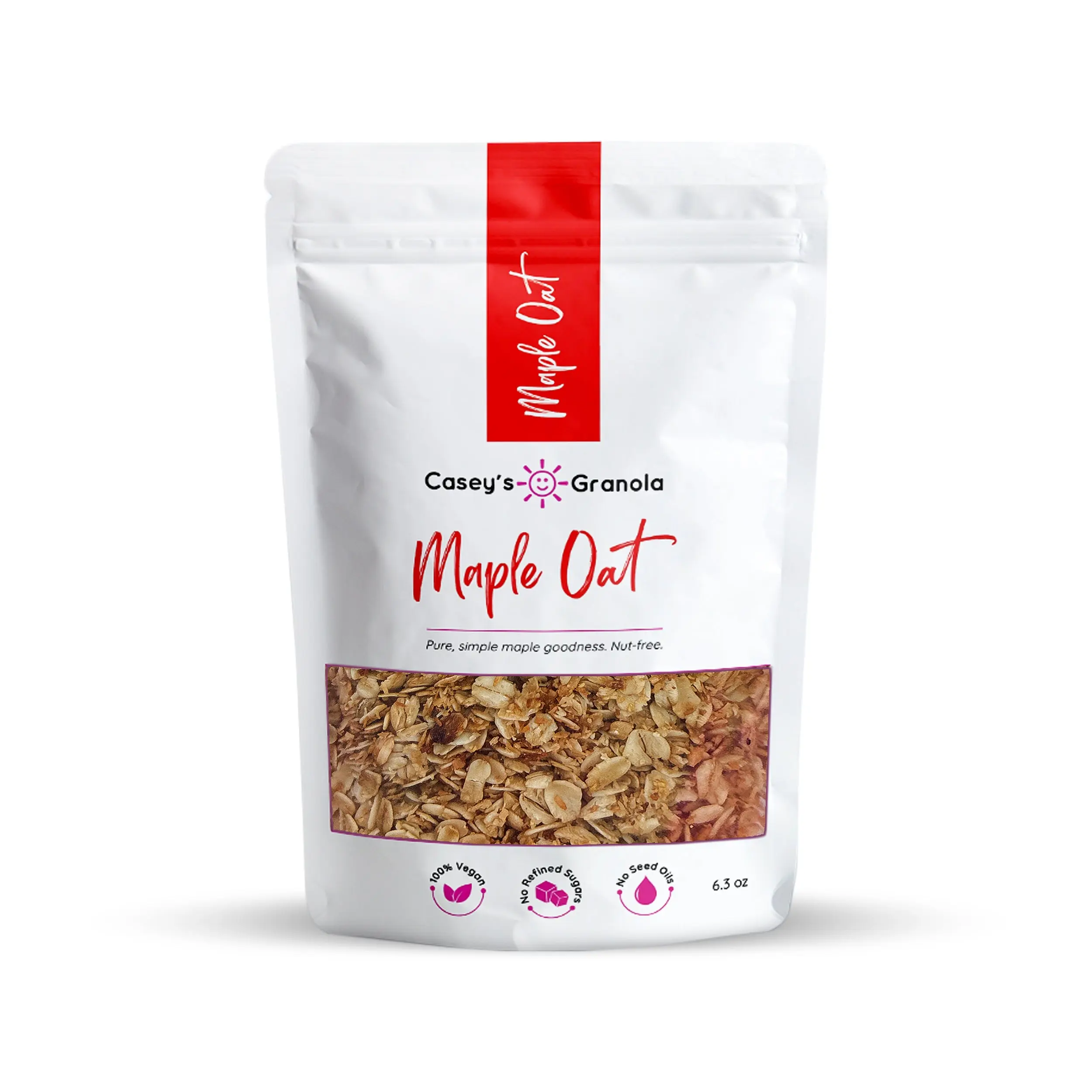 Maple Oat Granola - Nut-Free, Gluten-Free, Vegan, Pure Maple Syrup, Coconut Oil, Vanilla Extract, Oats, Coconut Flakes, Coconut Sugar, 6 oz