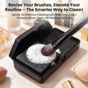 Portable Makeup Brush Cleaner Set, Mini Cleaning Board, Soap Storage Box, Ideal for Powder Puff, Foundation Brushes, Compact Design