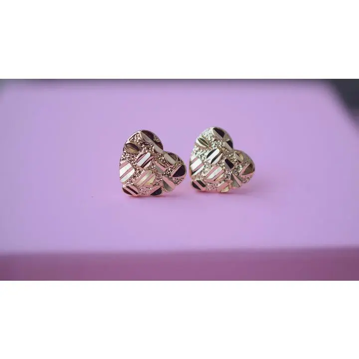 Diamond Cut Nugget Heart Earrings