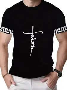 Men's Casual Slim-Fit T-Shirt, All over Print, No Button, No Zipper, Outdoor Commute, Fashionable American Retro Style