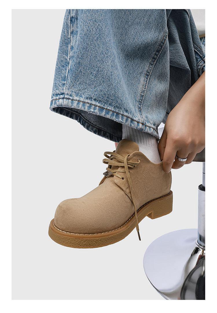 Retro low-top work shoes for men, casual leather shoes with hidden internal lift, new outdoor hiking thick-soled shoes, all-season retro functional casual shoes