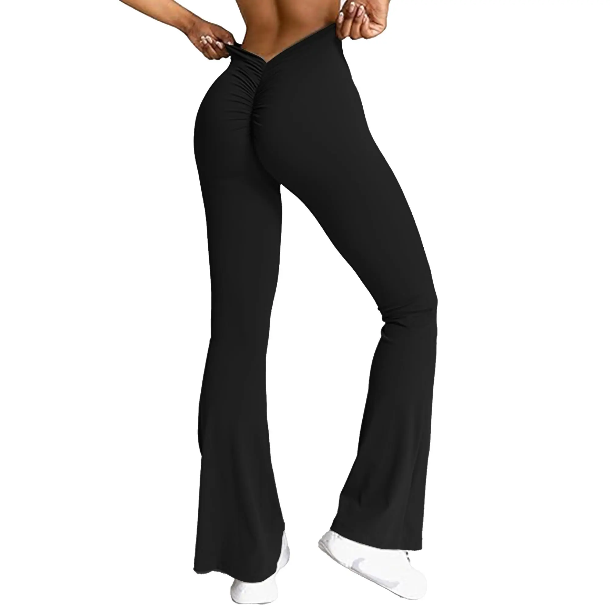 Wrinkled yoga pants, wild V-shaped back and waist-enhancing exercise pants, narrow-leg high-waist suitable for fitness and yoga