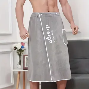 Sauna Kilt Spa Wrap Quick-Drying Bathrobe for Men - Soft Absorbent Embroidered Towel, 27.5x55in, Bathroom Accessory Microfiber One Size