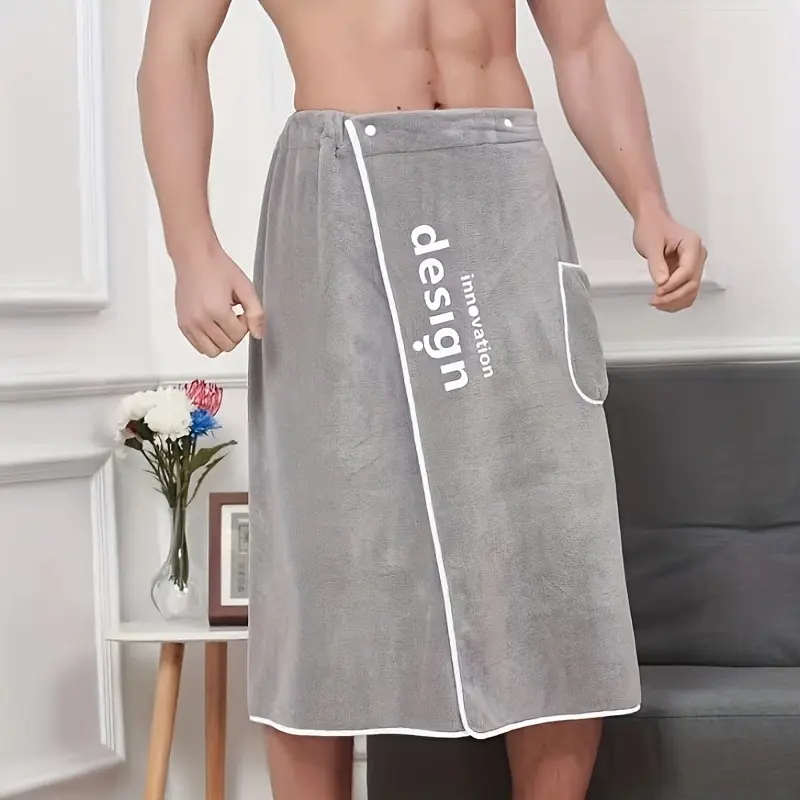 Sauna Kilt Spa Wrap Quick-Drying Bathrobe for Men - Soft Absorbent Embroidered Towel, 27.5x55in, Bathroom Accessory Microfiber One Size