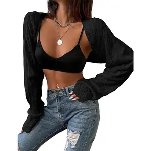 Womens Long Sleeve Open Front Crop Cardigan Sweater Drop Shoulder Shrugs Knit Bolero Sweaters Tops Outwear