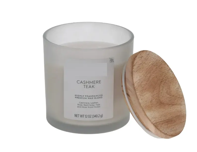 12 oz Cashmere Teakwood 2-Wick Frosted Candle