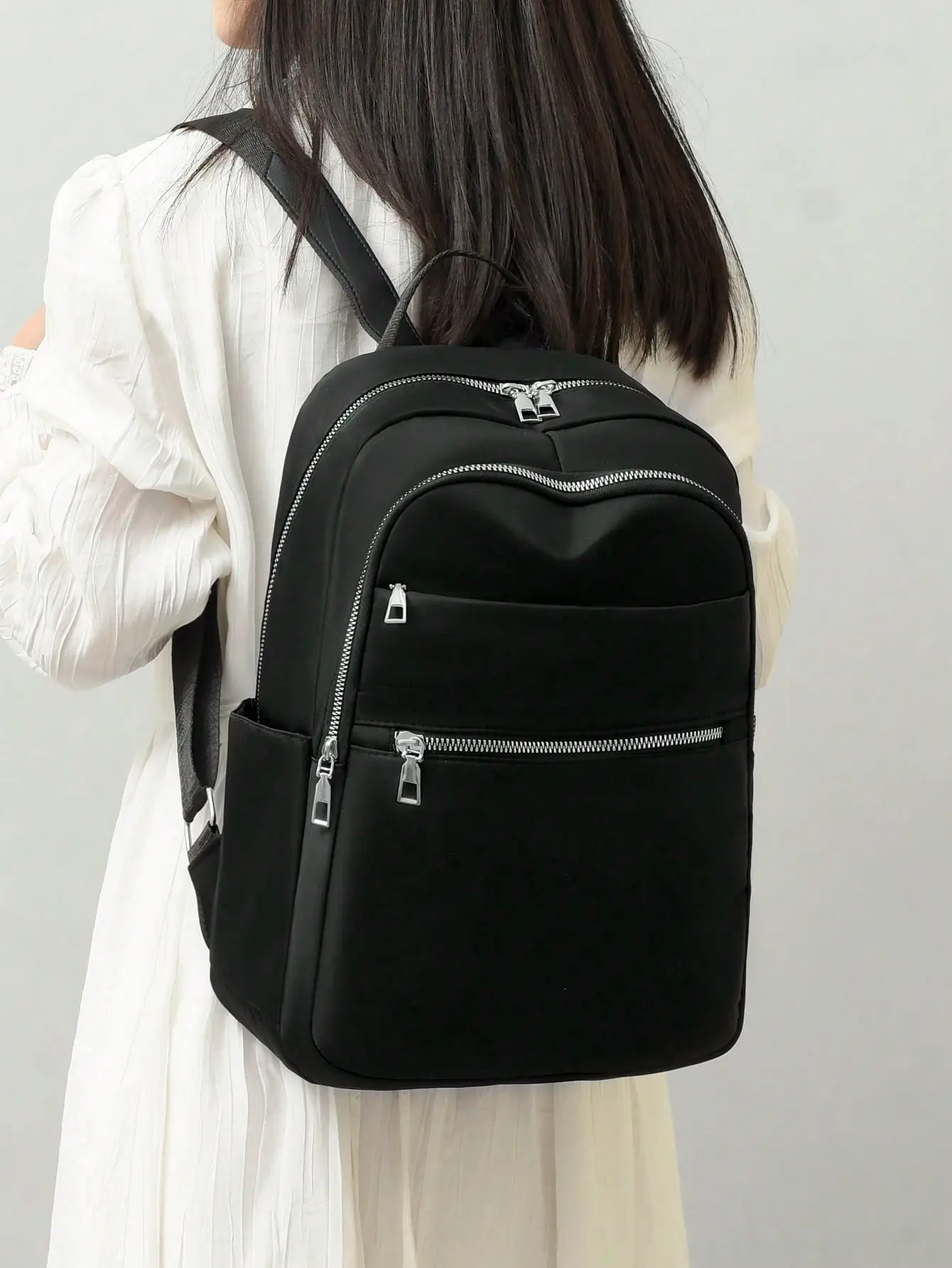 Preppy Embroidery Backpack for Female Students, Minimalist Diamond Pattern, Multifunctional for College & Daily Use