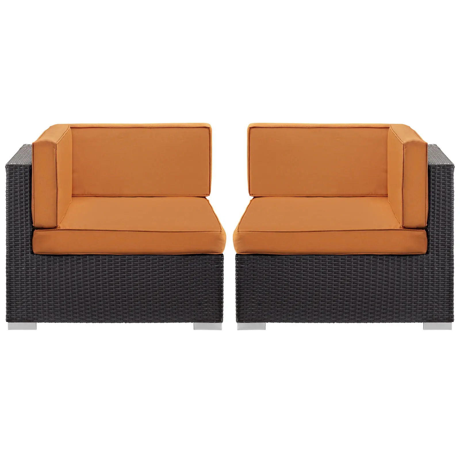 Modway Gather Corner Sectional Outdoor Patio Set of Two in Espresso Orange