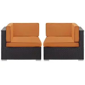 Modway Gather Corner Sectional Outdoor Patio Set of Two in Espresso Orange