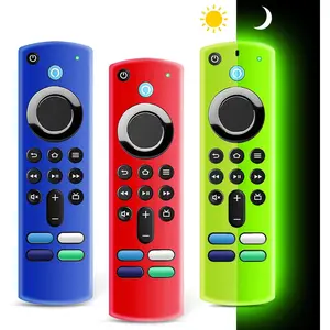 P-RDC02  (3 Pack)  Firestick Remote Cover 3rd Gen with Alexa Voice Remote 4K,Fire TV Stick Case Glow in The Dark,Anti Slip Shockproof Silicone Protective Case with Lanyard(Glow Green&Blue&Red)