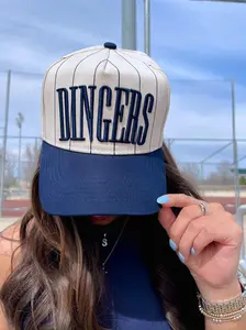 Dingers Navy Striped Vintage Trucker Hat, Unisex Cotton Flatbill Baseball Cap, Adjustable Snapback (Navy Blue/Black) Casual Hat