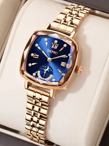 Women's Elegant Rhinestone Decorated Quartz Watch, Fashionable Rectangle Dial Wristwatch, Trendy Waterproof Watch for Women As Gift, Fashionable Stylish Watch