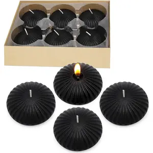 12 Pack 3 Inch Black Floating Candles, 10 Hour Unscented Dripless Tealight Candles for Cylinder Vases, Centerpieces at Wedding Party Halloween - Wavy Float Candle