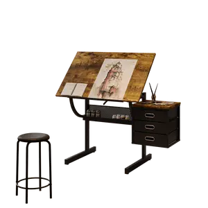 Adjustable Drafting Table with 3 Storage Drawers & A Stool – 0-75° Tiltable Surface, Steel Frame, Multi-Functional for Drawing, Crafting, Office Work, Easy Assembly