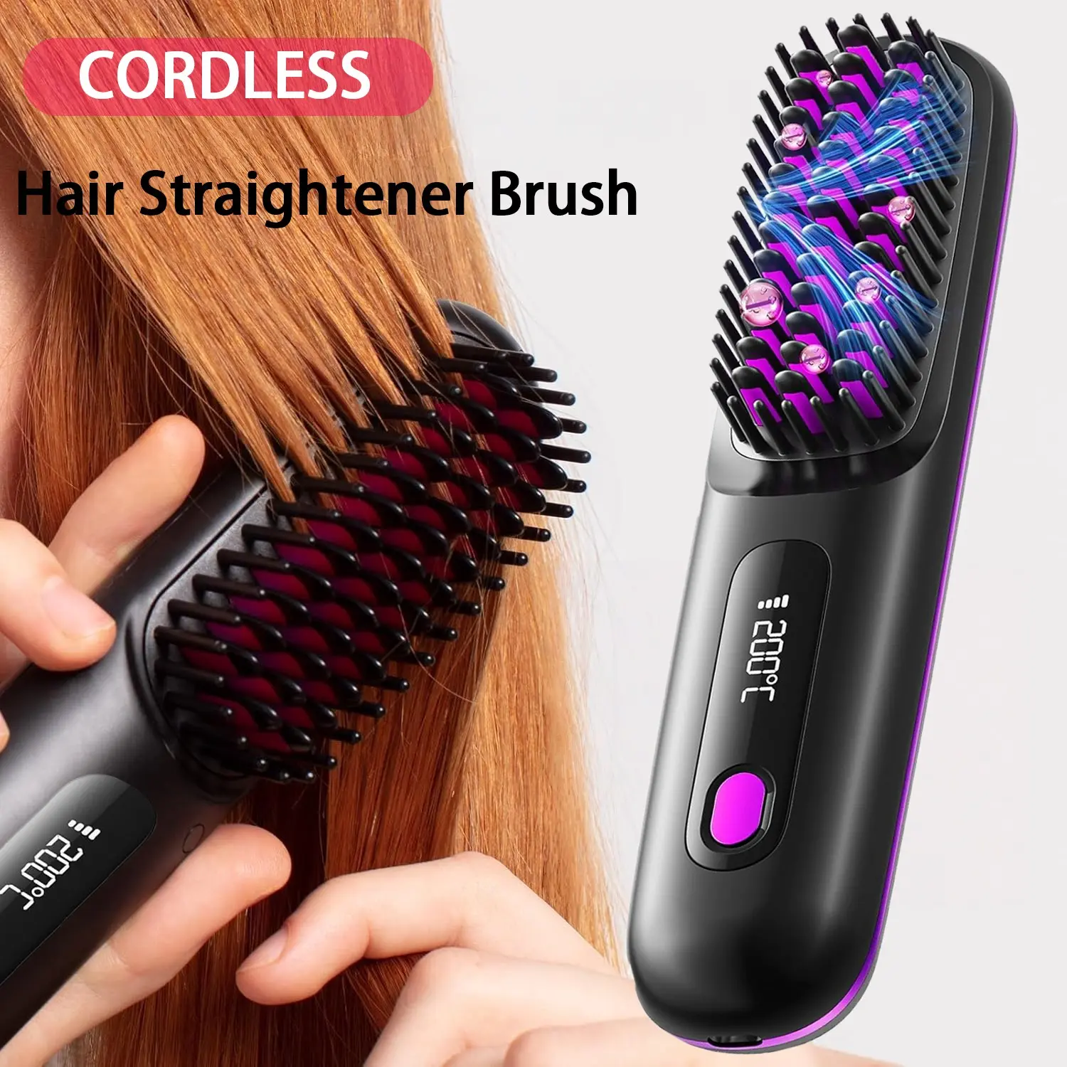 Portable Wireless Hair Straightener, Rechargeable Hair Straightening Comb & Hair Styling Tools for Home & Travel, Cordless Hair Straightening Machine, Smooth Styling Tool