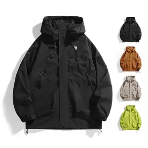 [Hardcore Outdoor] Men's hooded jacket, three-dimensional large-capacity pocket design, drawstring hooded and Velcro cuffs, adjustment, outdoor hiking, mountaineering, camping, preferred eye-catching protection, trend function, wind