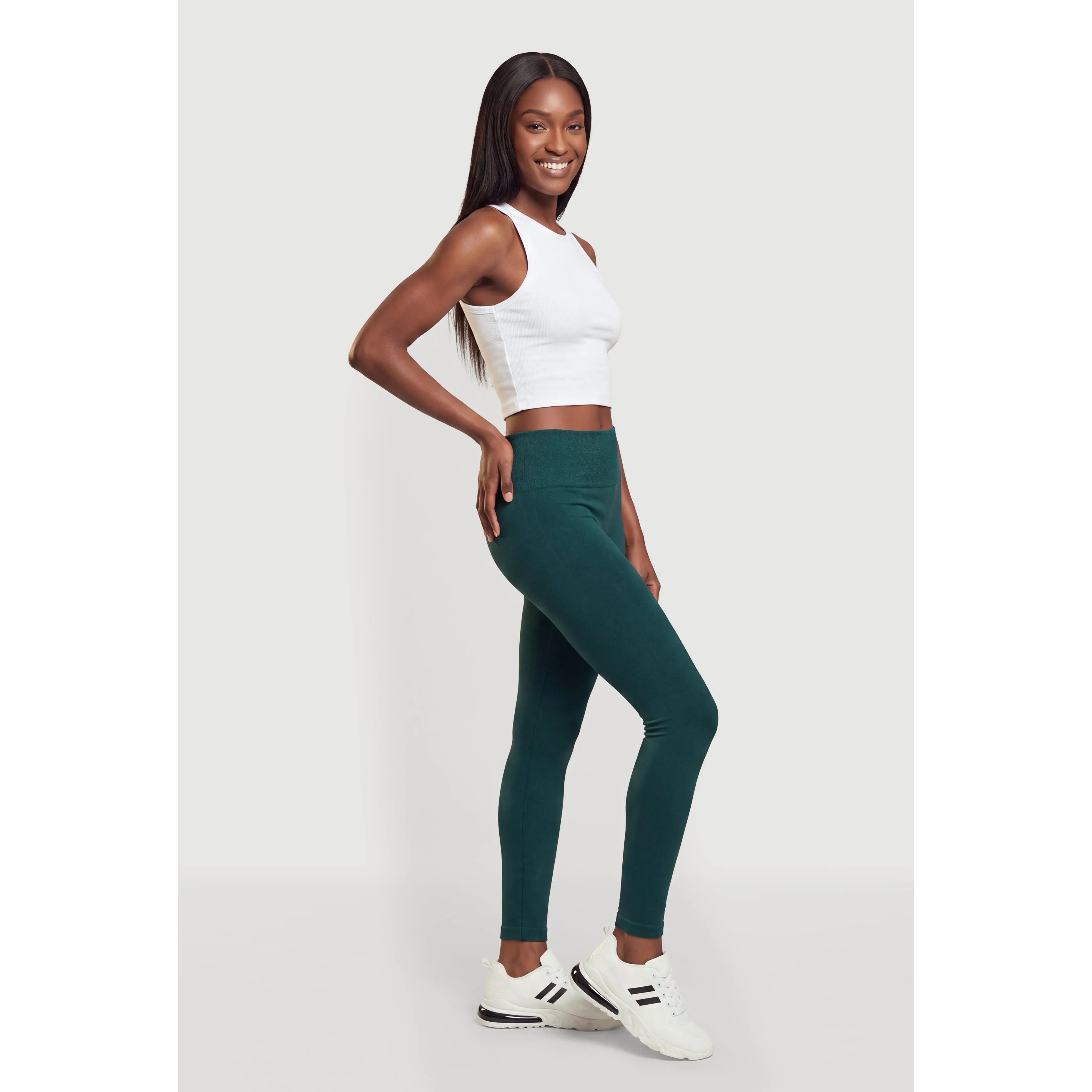 Waffle Knit Waistband Fleece Leggings