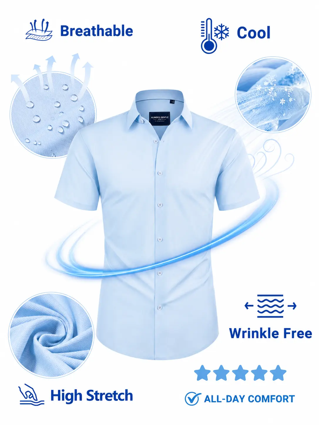 Alimens&Gentle Men's Mulberry Silk Stretchy Short Sleeve Shirt Cool Touch Breathable Lightweight Multi-Texture Casual Top Alimens&Gentle Men's Mulberry Silk Stretchy Short Sleeve Shirt Cool Touch Breathable Lightweight Multi-Texture Casual Top