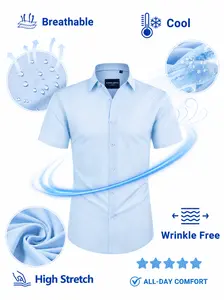 Alimens&Gentle Men's Mulberry Silk Stretchy Short Sleeve Shirt Cool Touch Breathable Lightweight Multi-Texture Casual Top