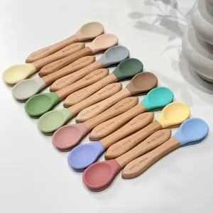 Pet Food Scooping Spoon for Dogs & Cats Beechwood Handle with Soft Food-grade Silicone Tip Ergonomic Design for Safe Gentle Feeding