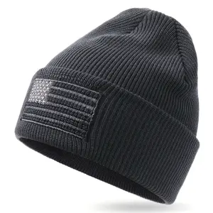 OUTDOOR SHAPING American Flag Embroidered Knit Cuffed Beanie for Men & Women, Satin Lined Tactical Winter Warm Hat. Soft Slouchy Acrylic Design for Streetwear, Fall Outfits, Gifts, Outdoor Sports, Skiing & Winter Fashion.