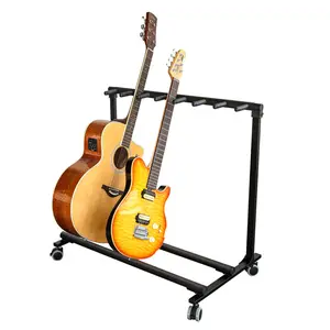 Multi-Guitar Stand Rack with Wheels, Heavy Duty 7-Guitar Holder for Acoustic Electric & Bass, Portable Rolling Guitar Stand with Protective EVA Foam, Space-Saving Foldable Instrument Display Rack for Home Studio & Stage, Black